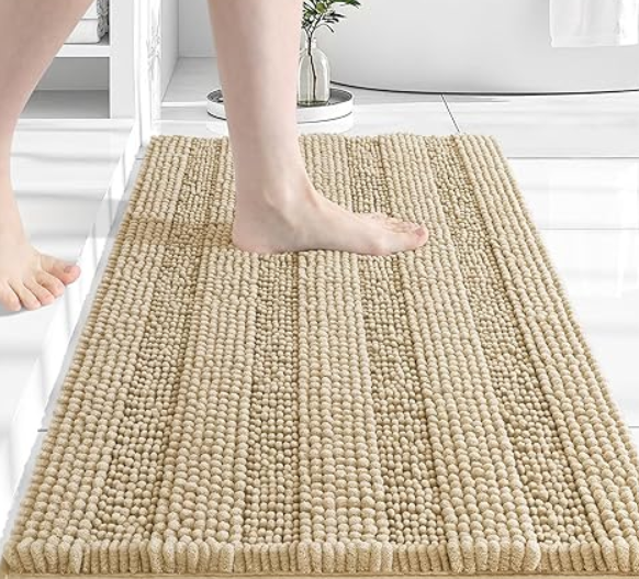 ZALL Tan Bath Mat, Super Absorbent Non Slip Bathroom Rug, Brown 18x30inch, Machine Washable Ultra Soft Floor Mats