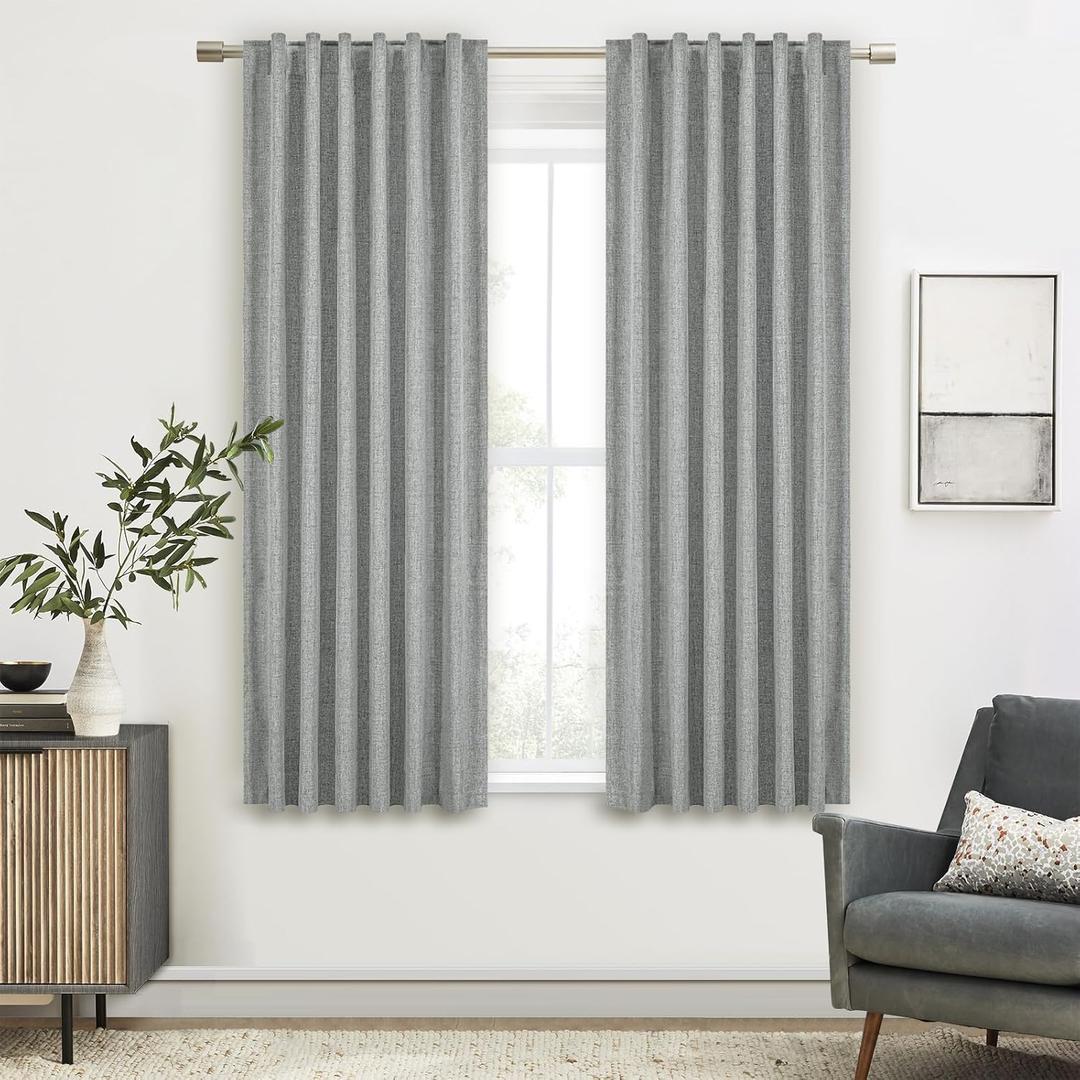 Grey 100% Blackout Curtains, 2 Thick Layers Completely Blackout Rod Pocket Thermal Insulated Drapes for Kitchen/Bedroom (1 Pair, 52 inches Width x 63 inches Length Each Panel)