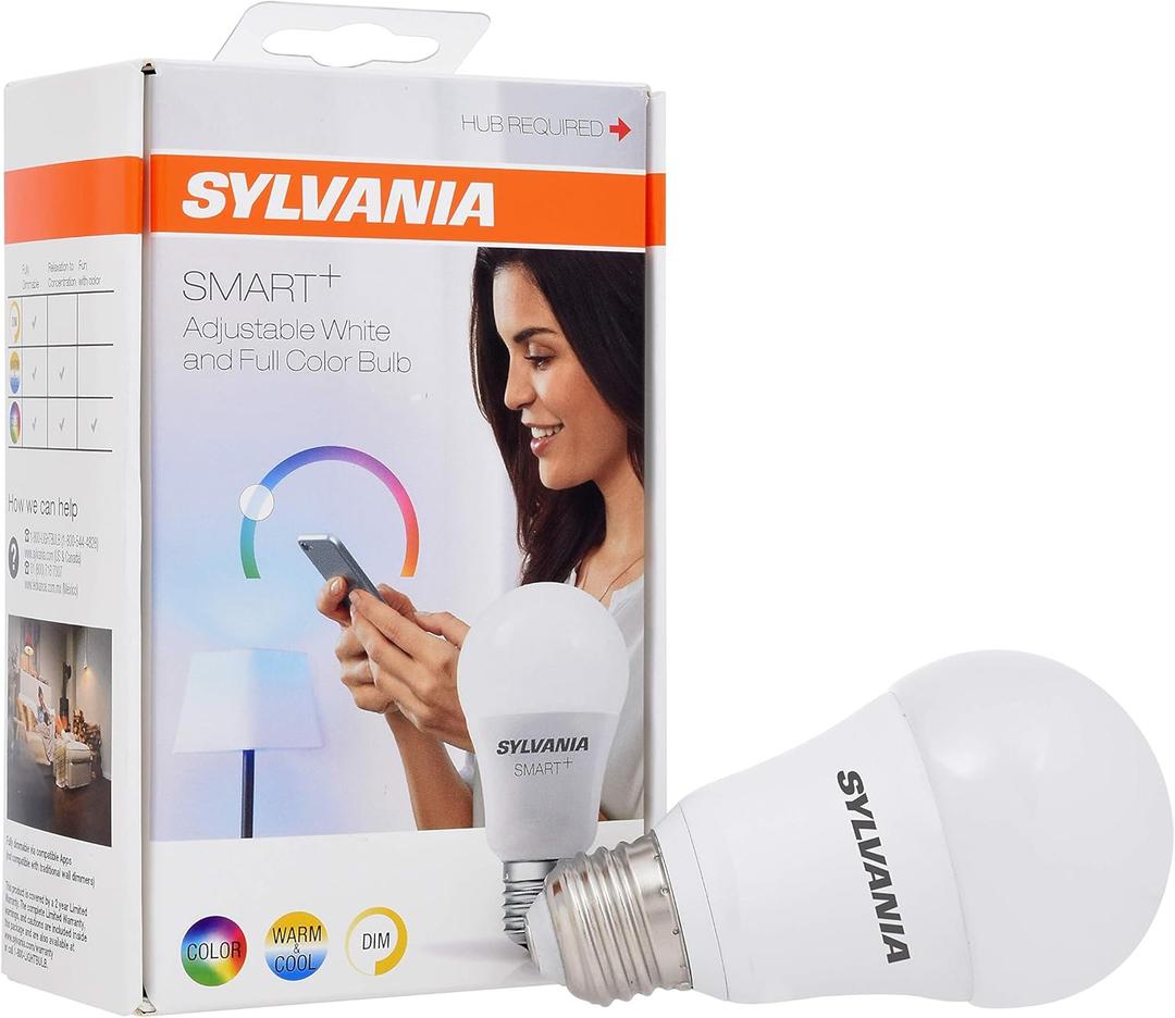 2 Pack SYLVANIA SMART+ ZigBee Full Color and Tunable White A19 LED Bulb, Works with SmartThings, Wink, and Amazon Echo Plus, Hub Needed for Amazon Alexa and Google Assistant , Full Color