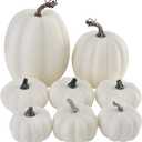 Artmag 8 Pcs Assorted Sizes Harvest White Artificial Pumpkins for Fall Halloween Thanksgiving Decorating Embellishing and Displaying