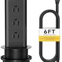 Kungfuking Pop Up Outlet for Countertop, Socket with 3 AC Outlets & 2 PD 20W USB-C & 1 USB-APorts, Pull Power Kitchen Conference Office, 3-3/8 Inch(85MM) Hole Grommet Strip, Dark Black