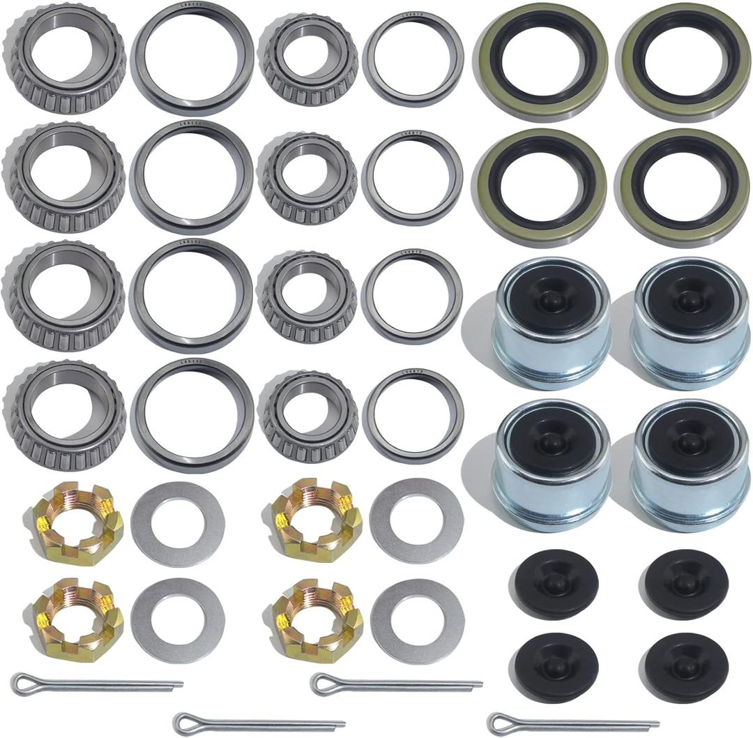 4Sets L68149 L44649 Trailer Axle Hub Bearings Kit with 171255TB Grease Seals, 1.98'' Trailer Dust Caps, Cotter Pins, Axle Nuts & Washers for 3500 lbs 1-3/8'' to 1-1/16'' #84 Spindle (KIT#2-2 (4Set L68149 L44649 Bearings Kit + Nuts))