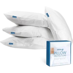 Waterproof Pillow Case Protector with Zipper 4 Pack Standard Size 20 x 26 inch White Pillow Protectors Feather Proof Pillow Covers Encasement Pillow Case