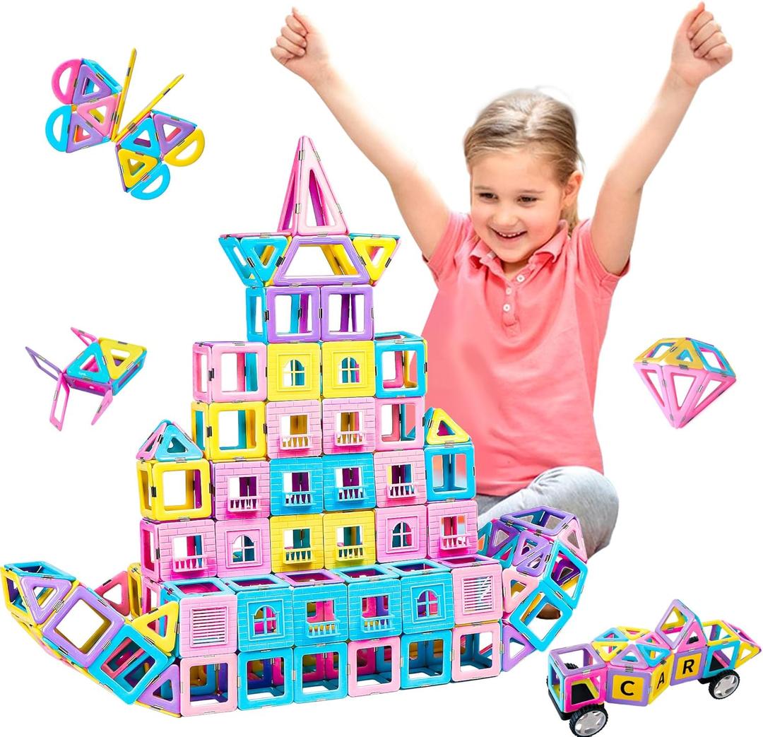 MAGBLOCK Magnetic Building Blocks Set: 156Pcs Magnetic Tiles Gifts with Car, Letter Card and Ferris Wheel, Upgrade Magnet Kids Toys for 3+ Year Old Boys Girls, STEM Toddler Toys for Inventive Learning