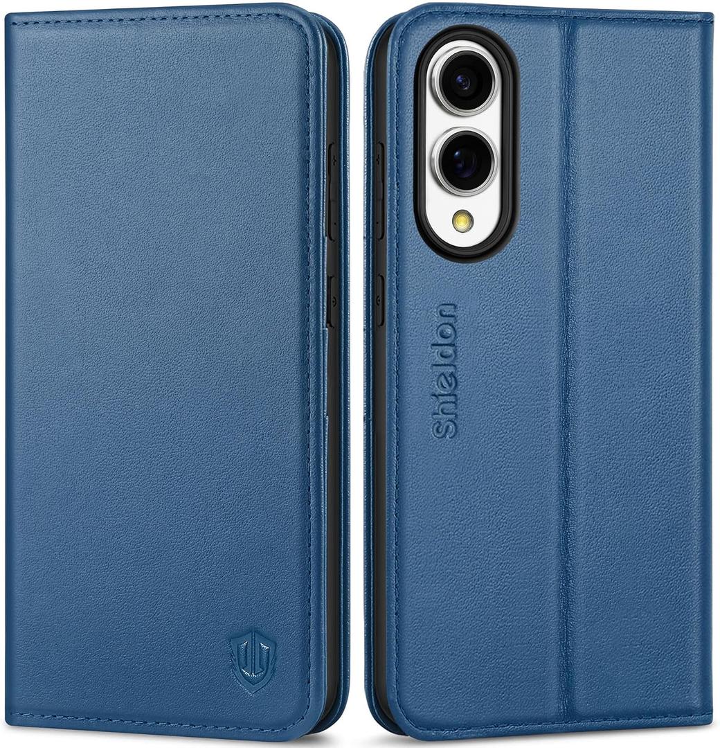 SHIELDON Wallet Case for Galaxy S25 Edge 6.7", Genuine Leather Magnetic Case with RFID Blocking Card Holder Kickstand Shock Absorbing Cover Compatible with Galaxy S25 Edge 2025 - Royal Blue