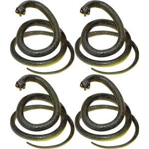 Porgaten Fake Snake Rubber Snake Toy, 4 Pieces Realistic Snakes That Look Real for Garden Props to Keep Birds Away, Novelty Toys for Playing Jokes Prank Stuff for Halloween Party Favor