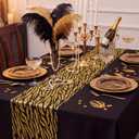 Peryiter 3 Pcs Roaring 1920's Table Runners Decorations 12 x 108 Inch Great 20's Black and Gold Table Runner Sequin Reusable Tablestrip for 1920s Vintage Speakeasy Wedding Party