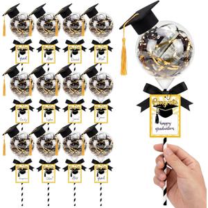 Gersoniel 12 Sets 2026 Graduation Party Favors for Guests 18 oz Graduation Cap Candy Container Class of 2026 DIY Grad Gift Money Box Jar with Congrats Card for Table Centerpiece Decor(Black & Gold)