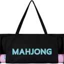 Abbylike 28x9 Inches Mahjong Bag for Rolled Mat Tiles Racks Pushers Accessories Empty Mahjong Tote Bag with Zipper Closure Outer Pockets Lining Large Capacity(Black,Canvas)