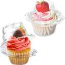 50 Pcs Cupcake Boxes Plastic Individual Cupcake Containers Single Cupcake Carrier with Connected Airtight Dome Lid for Party