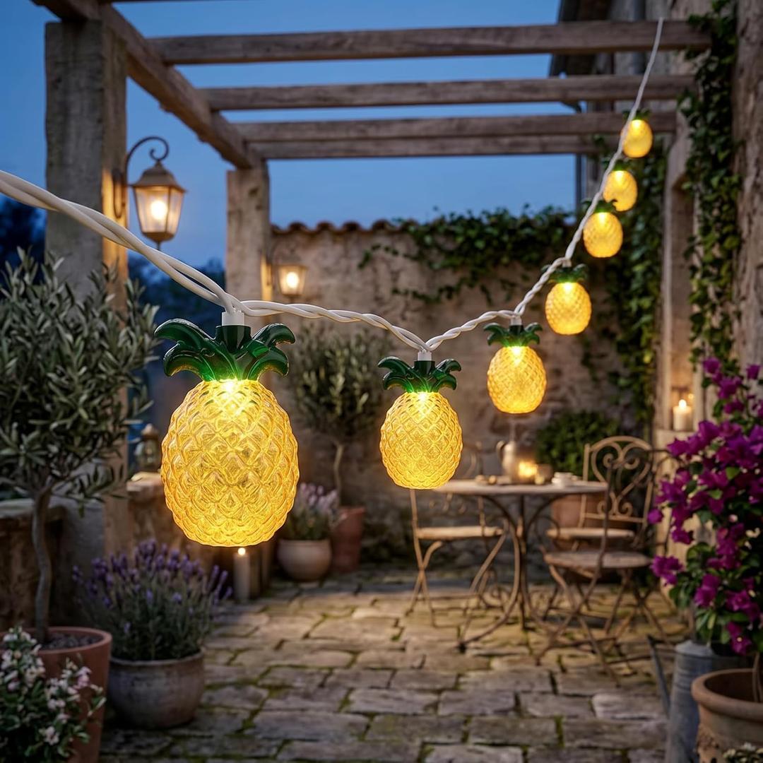 8.5Ft Tropical Summer Beach Pineapple Lights, 10L LED Pineapple String Lights Plug in for Indoor/Outdoor Home Table Porch Pergola Tiki Bar Luau Aloha Hawaiian Party Lights