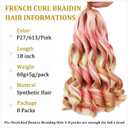 French Curly Braiding Hair 18Inch Long Curly Crochet Hair 8Packs Loose Wavy Synthetic French Curl Crochet Braiding Extensions (P27/613/pink)