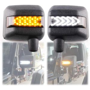 LED Side Mirror with Amber Sequential Turn Signal Lights and White Daytime Running Lights Fit for Jeep Wrangler JK JKU 2007-2018 (1 Pair)