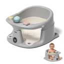 Baby Bath Seat for Babies 6 Months & up with Thermometer, Non-Slip Toddler Bath Seats for Sitting Up, Safe Infant & Newborn Bathtub Chair with 4 Suction Cups, Soft Cushion & Temperature Display, Gray