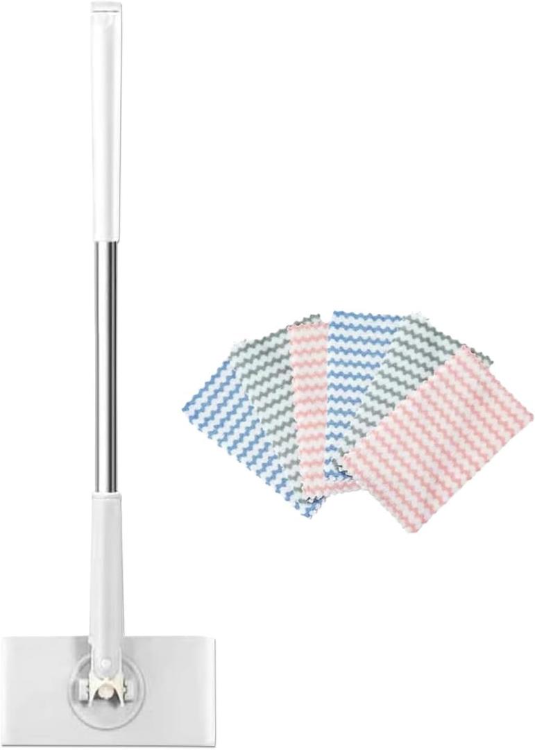 2 x Snap Grip Mini Mop,Convenient Cloth Changing Mini Mop,Retractable Gap Dust Cleaner Flat Mops with Locking Head &Sweeping Cloths,1mop + 5random Color Rags (White)