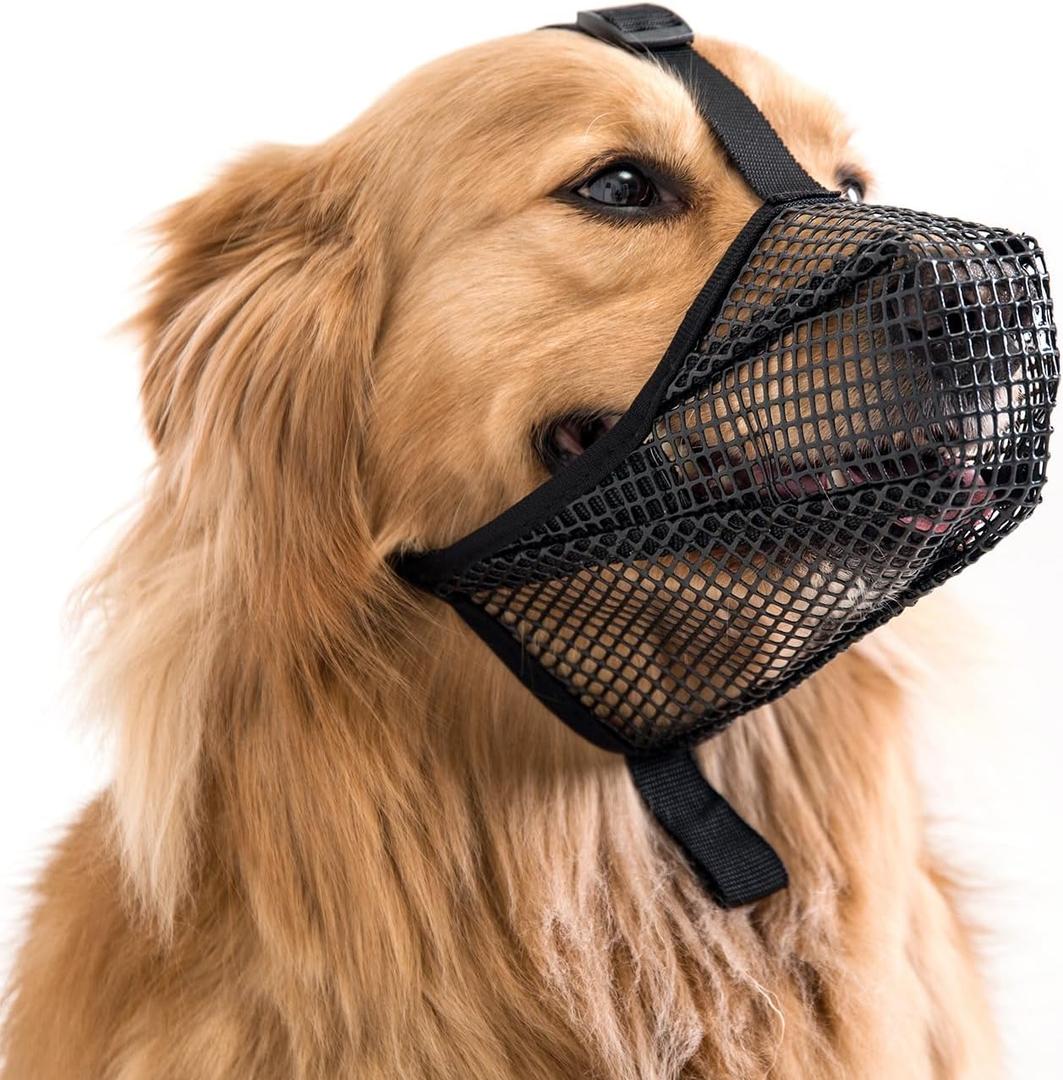 Dog Muzzle with Breathable Mesh for Small Medium Large Breeds - Allows Panting and Drinking, Won't Rub Nose(L,Black)