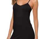 AUHEGN Women's Basic Adjustable Spaghetti Strap Cami Slip Mini Dress (Black, XL)
