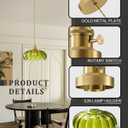 Vintage Glass Pendant LightGreen Flower Ceiling Pendant LightGold Adjustable Hanging Wire for Kitchen Island Dining Room Bedroom Hallway (10Inch - Green(D))