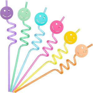 24 Pack Pastel Smile Reusable Straw Set One Happy Dude Birthday Smile Face Party Decorations Pastel Party Favor Preppy, Bachelorette, Baby Shower Supplies