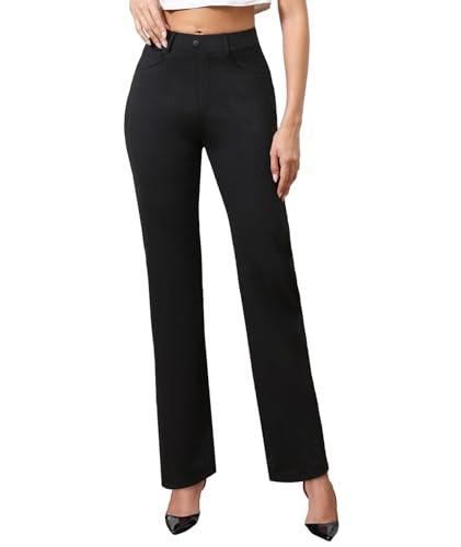 Agenlulu High Waisted Dress Pants for Women Tall Straight Leg Pull On Black Work Slacks 31.5", XL