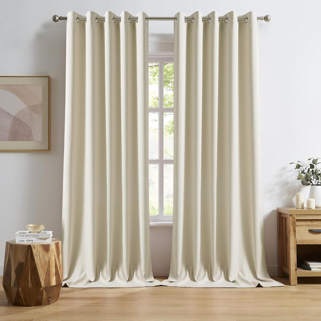 DUALIFE Extra Long Cream Beige 120 Inch Length Curtains 10 FT Blackout Window Drapes for Bedroom Room Darkening Grommet Curtains 60 x 120 Inches Long Buttercream, 2 Panels