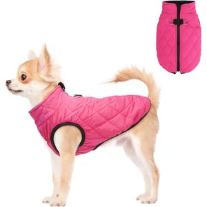 SCENEREAL Dog Winter Coat - Warm Puppy Jacket with Built-in Harness, Waterproof, Fleece Puffer Vest, Windproof Snow Clothes for Small to Medium Dogs (S(Chest 14")-Regular, #2 Rose-Gloss)