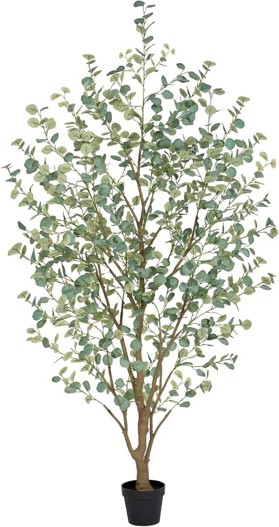 8FT Artificial Eucalyptus Tree Indoor, Faux Eucalyptus Tree with 901 Silk Leaves, Tall Fake Tree - Artificial Tree Indoor for Living Room Office Bedroom Home Decor
