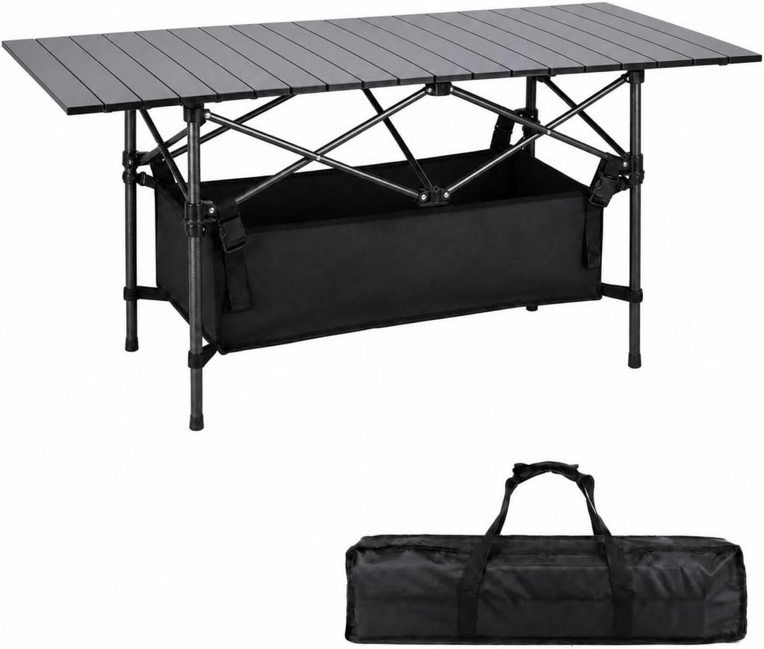 Moosinily Camping Table 4Ft Lightweight Metal Folding Picnic Camp Table Portable Roll-Up Design for Outdoor, Camp, Beach, BBQ, Patio, and Picnic with Carrying Bag 47.2''x21.6''x 19.69''