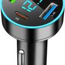65W 4-Port USB Car Charger Adapter PD QC3.0 Cigarette Lighter Charger with LED Voltmeter for Samsung iPhone iPad