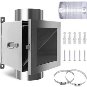 Metal Dryer Duct Lint Trap, Indoor Dryer Vent Kit with 4inch 8FT Dryer Vent Hose, 2 Stainless Steel Filter Mesh, 2 Clamps for Electric Dryers Secondary Lint Traps, Dryer Vent Lint Catcher