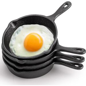 Hiceeden 4 Pack Mini Cast Iron Skillet, 4" Small Frying Pans with Double Drip-Spouts for Stove, Oven, Grill Safe, Indoor and Outdoor Use, Non-stick
