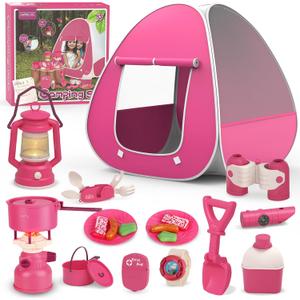 Kids Camping Set with Tent - Pop Up Tent, Kids Play Tents Outdoor Toys Camping Tools Set Gift for Girls Age 3 4 5 6 Year Old Birthday Christmas