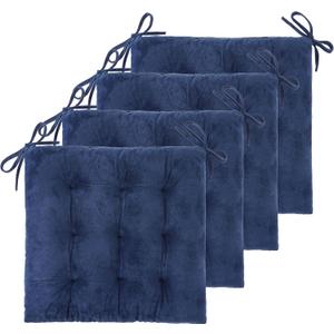 4 Pack Chair Cushions for Dining Office Kitchen Chairs 19" x 19" Chair Pads and Cushion Comfort Seat Cushion with Ties (Navy Velvet)