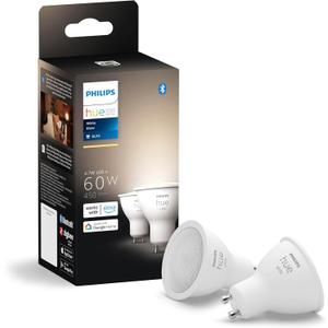 PHILIPS Hue Smart 60W GU10 LED Bulb, White Light, 2 Pack, 450LM, Indoor Light Bulbs, Control with Hue App, Compatible with Alexa, Google Assistant and Apple HomeKit