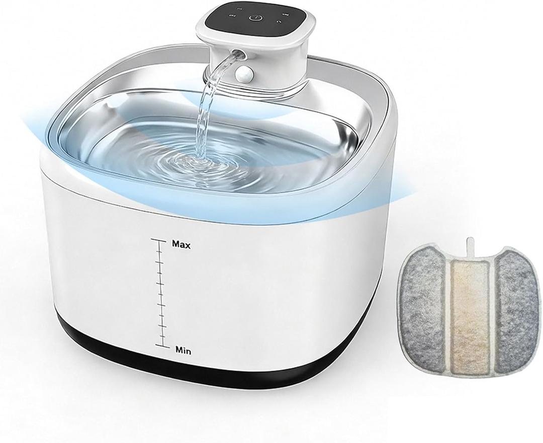 Wireless Smart Cat Water Fountain, 2L Stainless Steel Pet Water Dispenser with Motion Sensor, Ultra Quiet Pump, 5-Stage Filter, BPA-Free, Rechargeable Battery for Cats, Kittens & Small Dogs