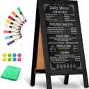 Wooden A-Frame Sign, Magnetic 40" x 20" Black Chalk Board Sign Board, Double-Sided Sandwich Board Signs Outdoor, Chalkboard Easel, Menu Board for Restaurant, Business or Wedding