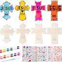 DIY Wood Cross Crafts for Kids - 24Sets Christian Unfinished Wood Cross Cutout Sunday School Vacation Bible School Supplies Blank DIY Wooden Cross Chips with Stickers Paint Gift for Church Christmas, Set of 2