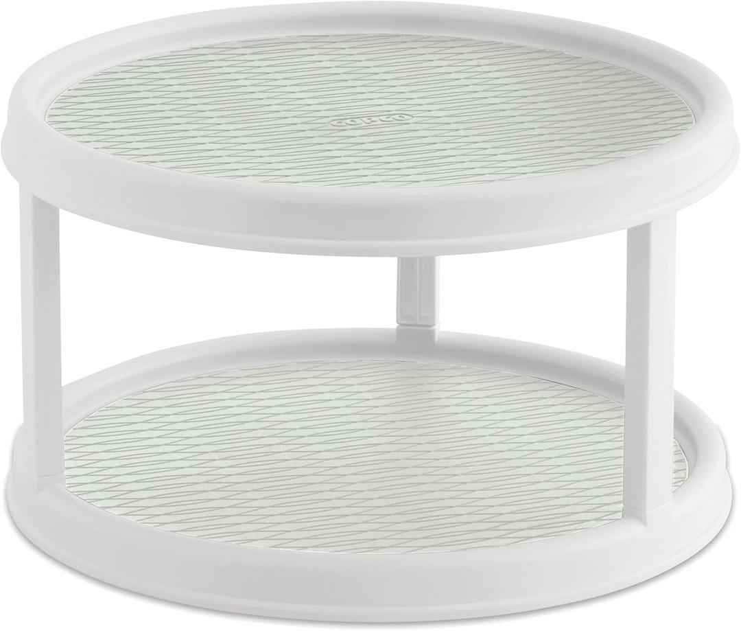 Copco Non-Skid 2 Tier Pantry Cabinet Lazy Susan Turntable, 12-Inch, White/Light Green