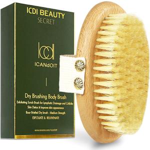 ICANdOIT Dry Brushing Body Brush-Boar Bristles Dry Skin Brush,Exfoliating Massage Brush for Cellulite and Lymphatic,Improve Circulation,Stop Ingrown Hairs,Reduce Acne,Soften Skin