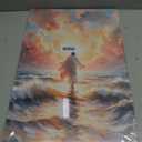 Jesus Walking on Water Canvas Wall Art Christian God Wall Decor Sacred God Walking on Ocean Beach Painting Pictures Religious Posters Prints for Living Room Bedroom Church Home Decorations Framed