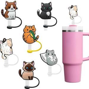 6 Pcs 10mm Cat Straw Covers for Stanley Cup, Reusable Cat Straw Toppers For Stanley Cups Lids Tips Protectors, Cat Lover Accessories (Straw Toppers 2)