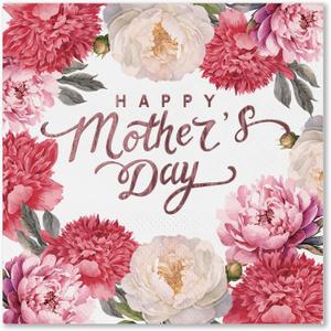WRAPAHOLIC 50Pcs Mother's Day Napkins - Disposable 3-Ply Paper Luncheon Napkin, Floral Happy Mother's Day - 6.5 x 6.5 In