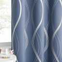 NICETOWN Stone Blue Blackout Curtains 54 inch Long Small Panels, 42 Inch Wide, Window Treatment Thermal Insulated Wave Line Foil Print Design Drapes for Kitchen, Cafe, Loft, Set of 2