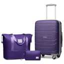 LARVENDER 3-Piece Carry On Luggage Set for Women,Hard Shell Suitcase 20Inch Carry On Luggage 22x14x9 Airline Approved, Spinner Wheel and TSA Lock（Grape Purple 20Inch/DB/TB）