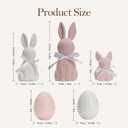 WDS WONDROUS Easter Decorations Set of 5, 3 Flocked Bunny Figurines & 2 Egg Statues, Resin Sculptures Tabletop Decor for Spring Farmhouse Mantel, Pink & White Easter Bunny Gifts, Cute Home Decor