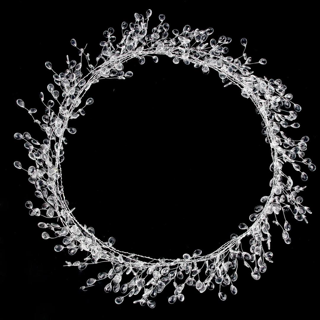 FOIMAS 16ft Clear Acrylic Wire Bead Garland Strand Ice Faux Crystal Bead String Garland for Christmas Tree Craft Wedding Birthday Party Decoration