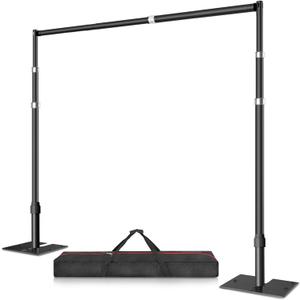 10x10 Pipe and Drape Stand Kit, Heavy Duty Backdrop Stand Adjustable, Sturdy Metal Back Drop Decoration Frame with Flat Base for Parties, Flower Wall, Wedding, Event,Trade Shows, Photo Shoot- Black, 10ftx10ft