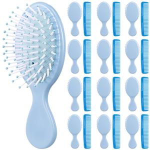 24 Pcs Mini Hair Brush Set 12 Travel Wet Dry Hair Combs Small Pocket Detangling 12 Plastic Combs for Spa Birthday Sleepover Bridal Shower Bachelorette Christmas Party Gift Box(Blue)