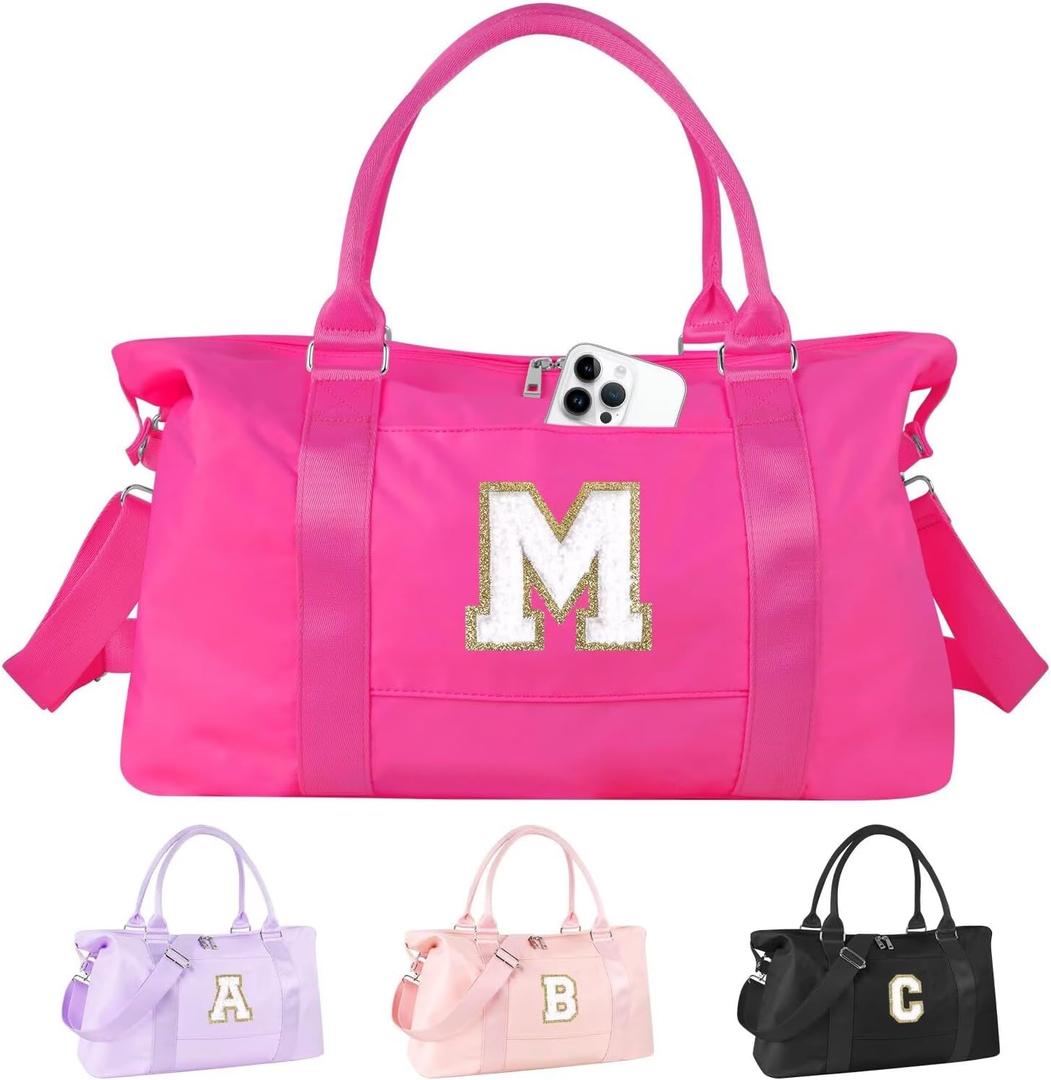 Dance Gym Duffel Bag for Teen Girls,Personalized Initial Travel Weekender Bag,Overnight Carry On Duffle for Women,Sports Travel Cheer Bag,Monogram Graduation Birthday Gifts for Tween Preppy(rosered-M)