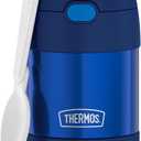 THERMOS FUNTAINER 10 Ounce Stainless Steel Vacuum Insulated Kids Food Jar with Folding Spoon, Navy